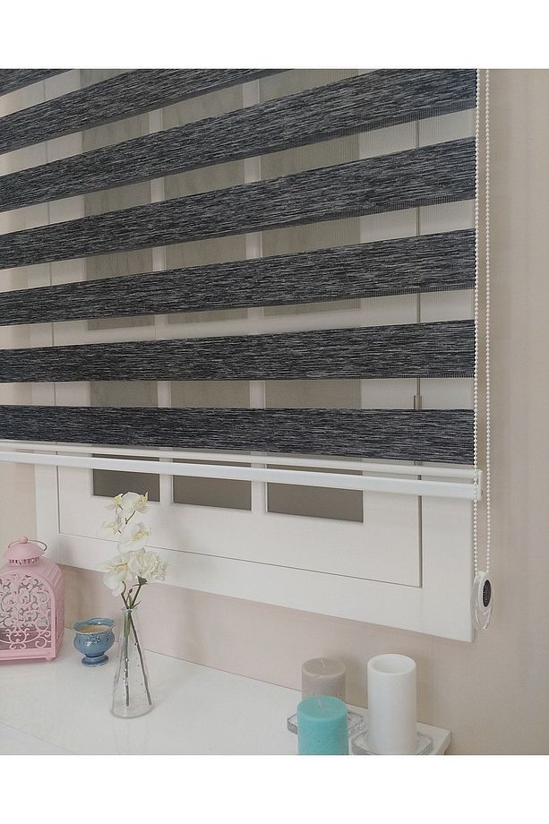 Kırçıllı Siyah Gri Bambu Zebra Stor Perde - 1