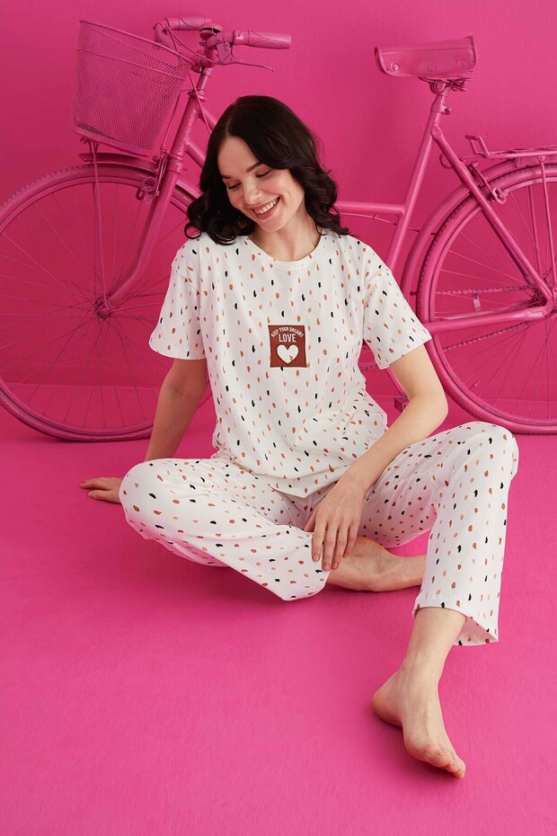 PAMUKLU LİKRALI PİJAMA TAKIM - 1