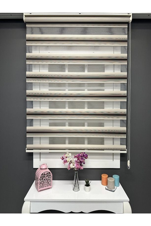 Atölye Perde Bej - Acı Kahve Renk Geçişli Geniş Plise Zebra Stor Perde - 3