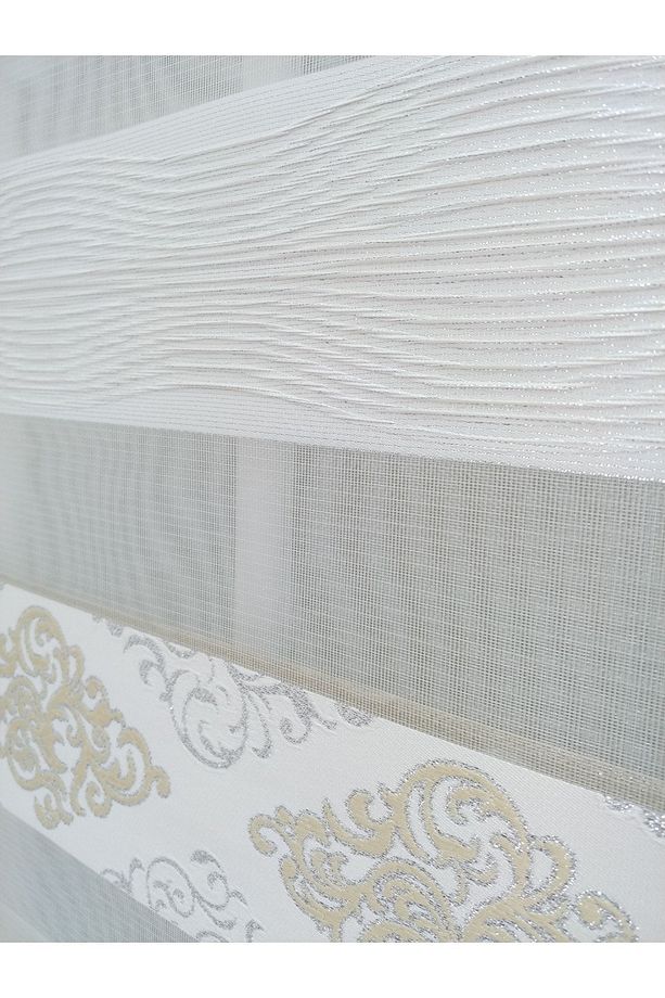 Atölye Perde Krem Gümüş Jakarlı Damask Zebra Stor Perde - 3