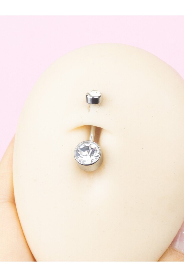 Basic Minimal Daire Taşlı Çelik Belly Göbek Piercingi