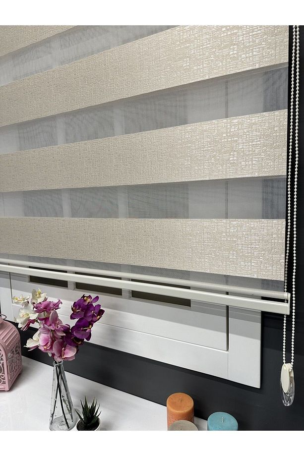 Atölye Perde Bej Barselona Jakarlı Zebra Stor Perde - 1
