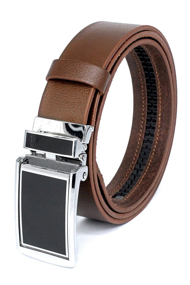 100% Buffalo Leather Automatic Buckle Men's Belt 3.5cm Black - Men's Gift