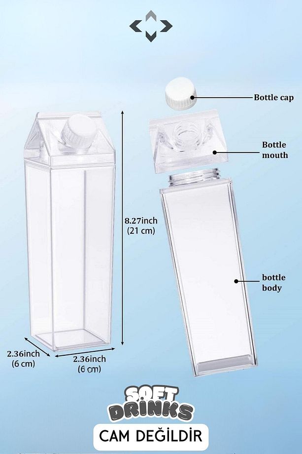 SOFT DRİNK 3'lü Kristal Mika İçecek Seti 1 Adet Süt Kutusu 2 Adet Smoothie Bardak CAM DEĞİLDİR - 3