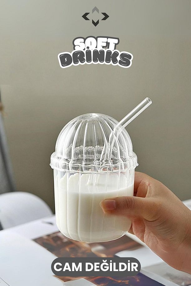 SOFT DRİNK 2'li Pipetli KRİSTAL MİKA Smoothie Bardağı İçecek-Meşrubat Bardağı CAM DEĞİLDİR - 2