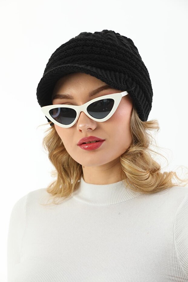 Siperli Çift Kat Siyah Triko Örme Bere - 4