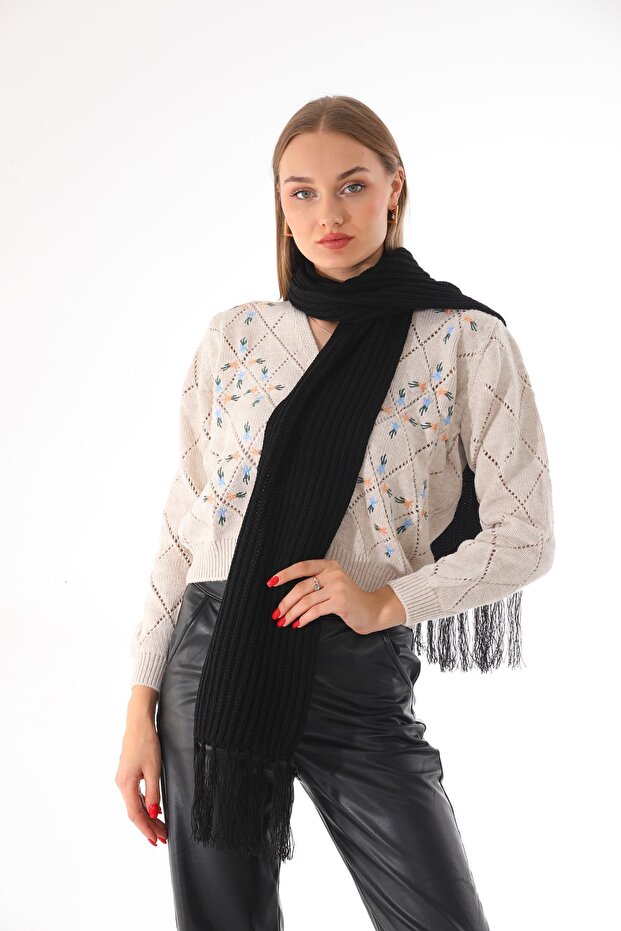 Kadın Selanik Örme Siyah Atkı - 3