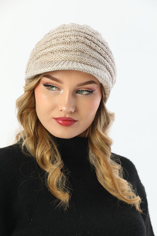 Siperli Çift Kat Taş Triko Örme Bere - 5