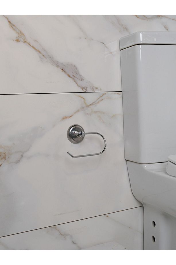 Krom Üçlü Banyo Seti | Yuvarlak Havluluk, Kağıtlık, Bornoz Askılık | Yapışkanlı & Vidalı Montaj - 4