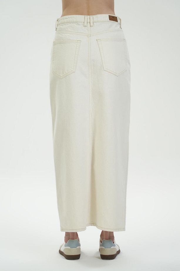 Ekru Yüksek Bel Yırtmaçlı Maxi Jean Etek C 4532-058 - 4