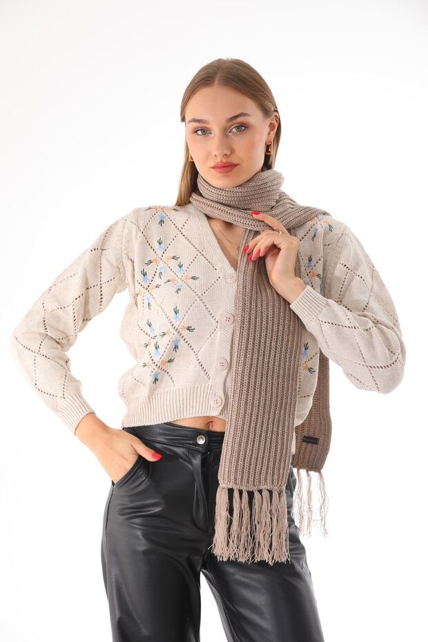 Kadın Selanik Örme Taş Atkı - 3