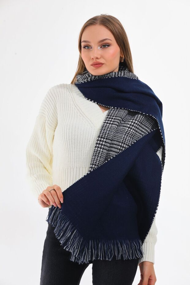 Double Sided Soft Textured Navy Blue Shawl Scarf