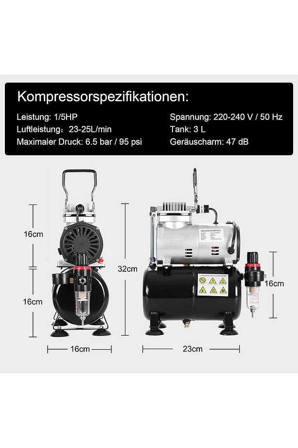 Airbrush Kompresör Komple Set Dual Action ve Single Action Airbrush Tabancaları, Başlangıç Seti - 8