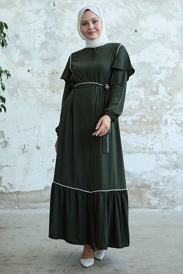 Khaki Ferace with Sleeve Fold Detail