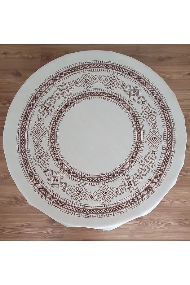 Piramit Düz Kahve Baskılı Polyester Kumaş Yuvarlak Masa Örtüsü(150×0CM) - 3