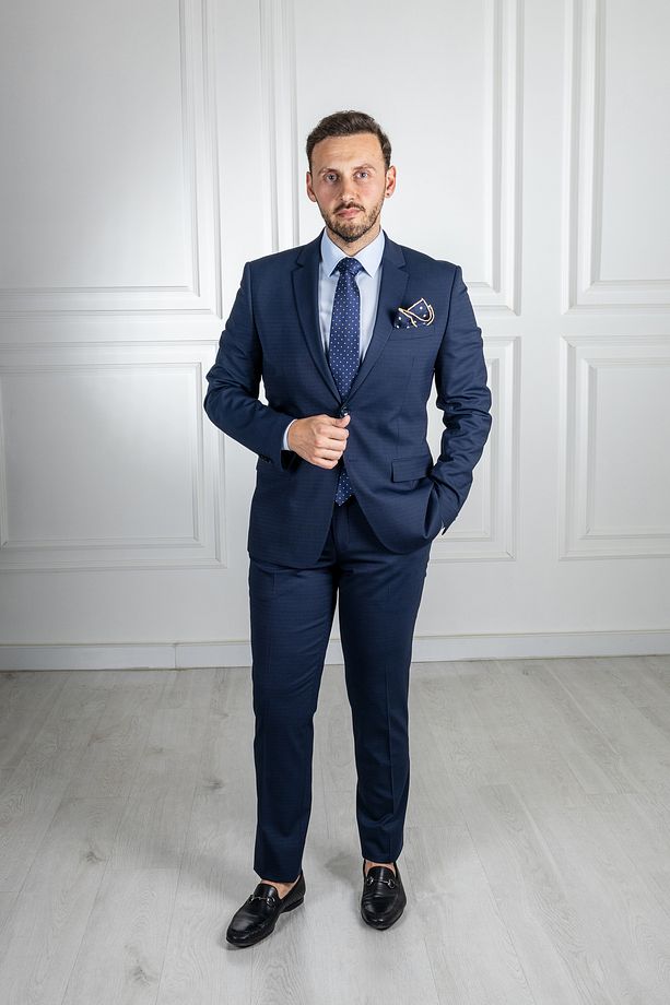 İnterview Sarar Zeus Mono Yaka Slim Fit Lacivert Yün Takım Elbise - 1