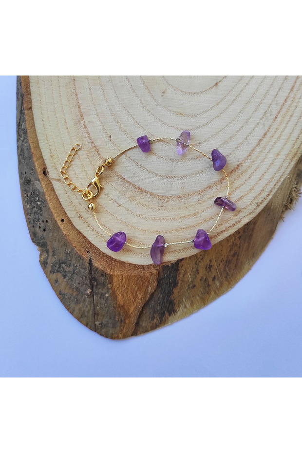 Purple Amethyst Cracked Natural Stone Women's Bracelet