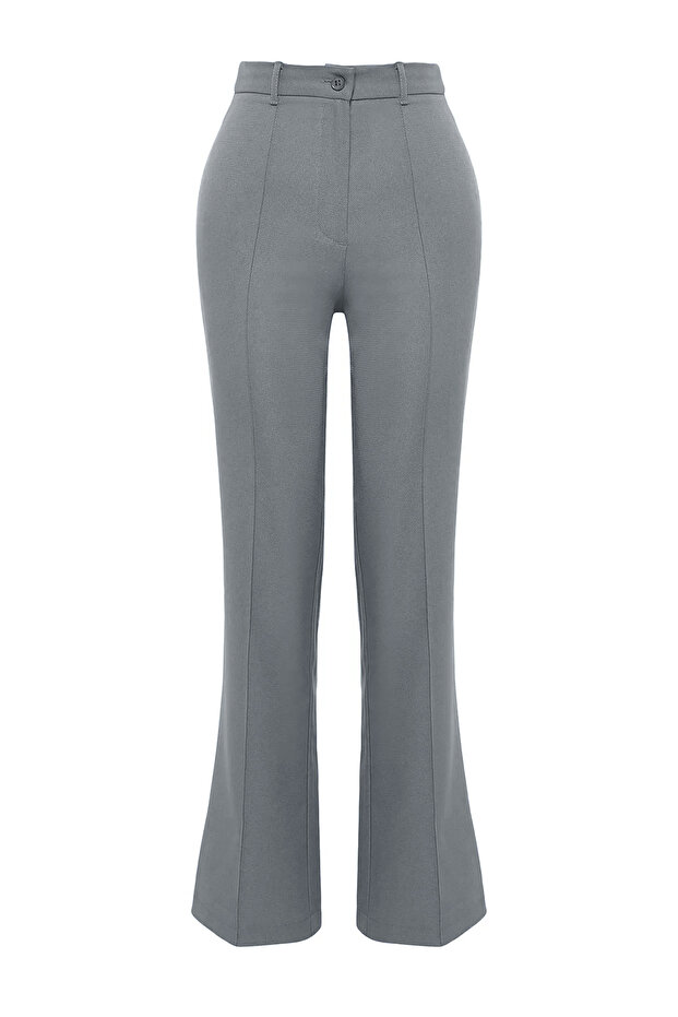 Gri Straight/Düz Kesim Yüksek Bel Nervür Dikişli Dokuma Pantolon TWOSS21PL0093 - 5
