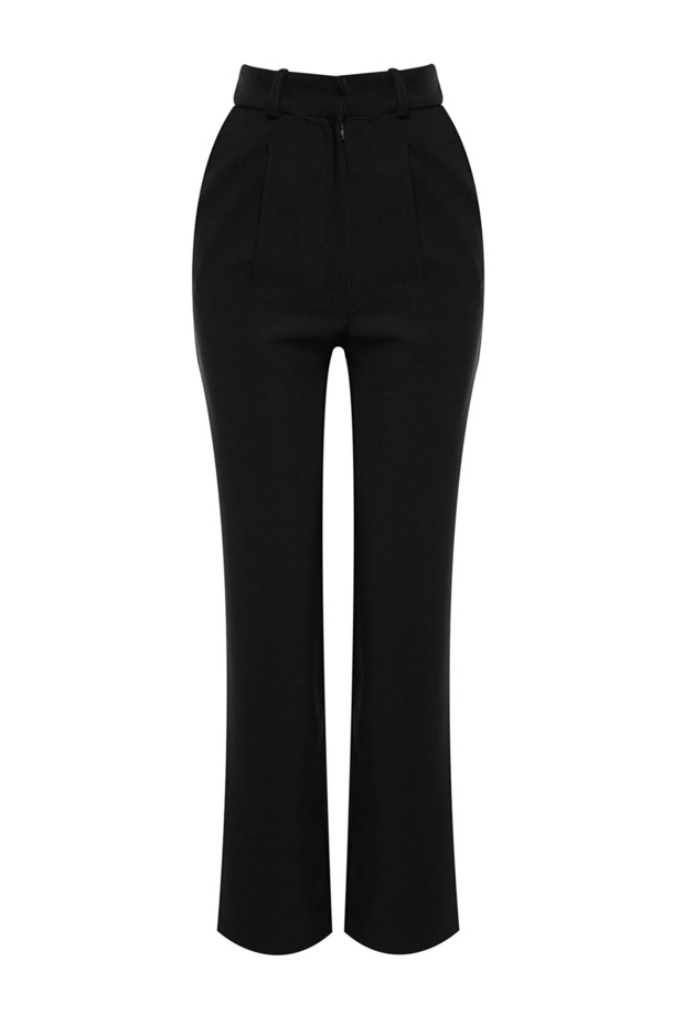 Siyah Wide Leg/Geniş Paça Pileli Dokuma Kumaş Pantolon TWOSS21PL0155 - 6