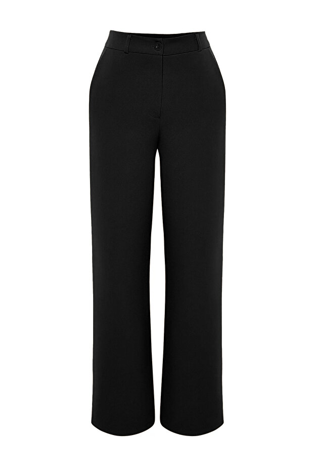 Siyah Wide Leg/Geniş Paça Bootcut Dokuma Kumaş Pantolon TWOAW21PL0332 - 5