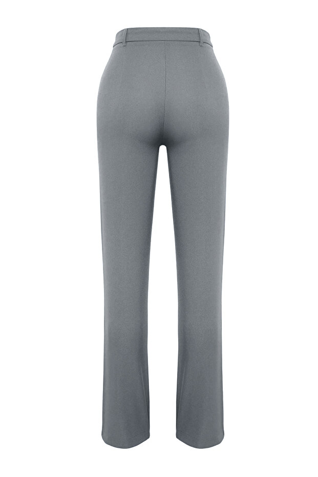 Gri Straight/Düz Kesim Yüksek Bel Nervür Dikişli Dokuma Pantolon TWOSS21PL0093 - 7