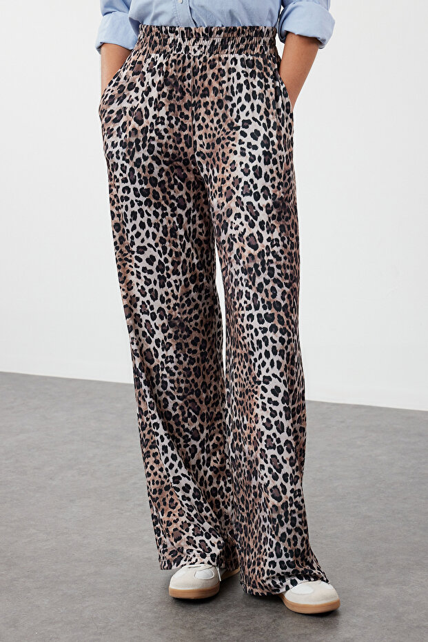 Leopar Baskılı Wide Leg/Rahat Kesim Yüksek Bel Esnek Pantolon TWOSS23PL00129 - 5