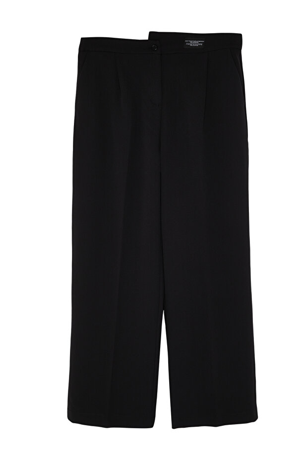 Siyah Wide Leg/Geniş Paça Etiketli Büyük Beden Dokuma Kumaş Pantolon TBBSS24AR00041 - 6