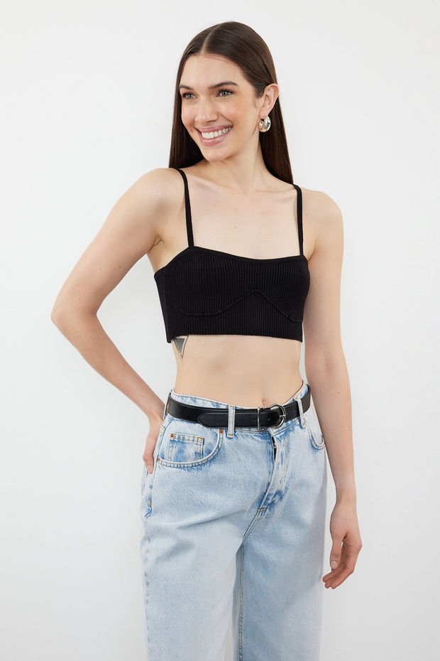 Siyah Triko İnce Bluz TWOSS24BZ00572 - 1