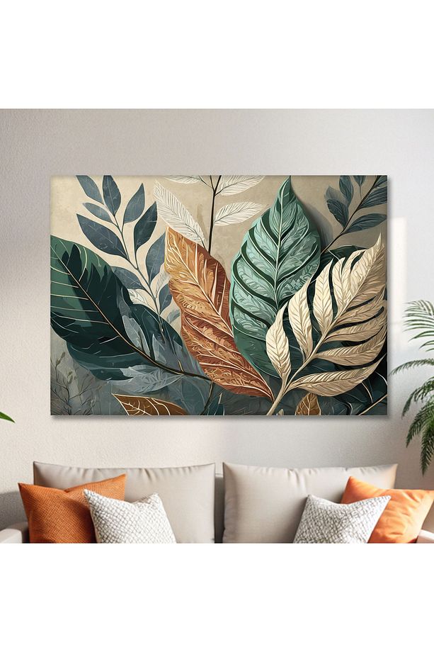 Büyük Yapraklar Kanvas Tablo - Modern Duvar Tablosu - Canvas Tablo - Duvar Dekorasyonu - Duvar Süsü - 3
