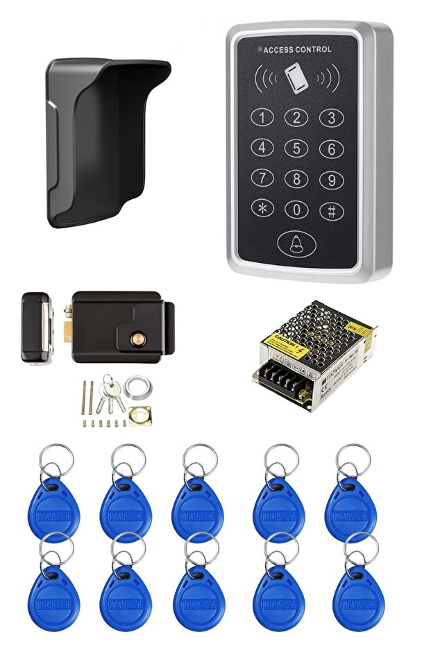 مجموعة قفل الباب بكلمة مرور RFID - جهاز بيع آلي للباب مع محول، 10 مفاتيح استشعار القرب، غطاء واقي