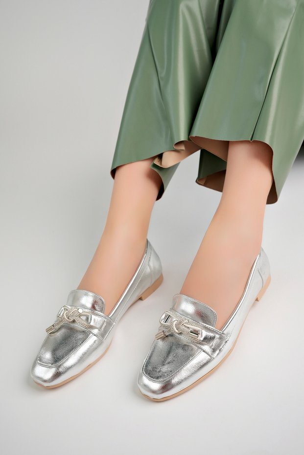 Women's Summer Comfortable Lightweight Stone Buckle Ballerina Shoes Freemax.030 Silver
