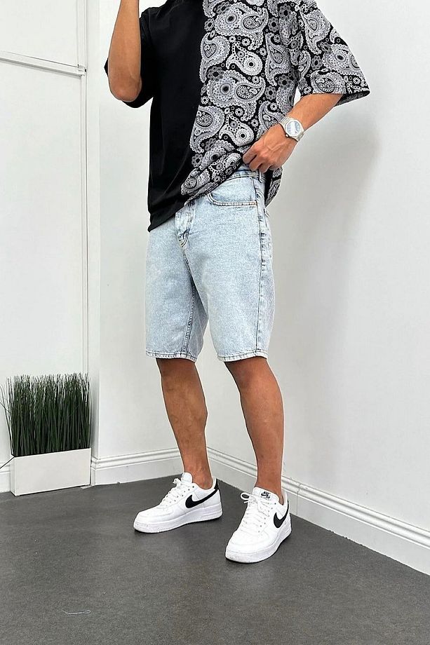 Kaizer Denim Erkek Buz Mavisi Baggy şort - 2