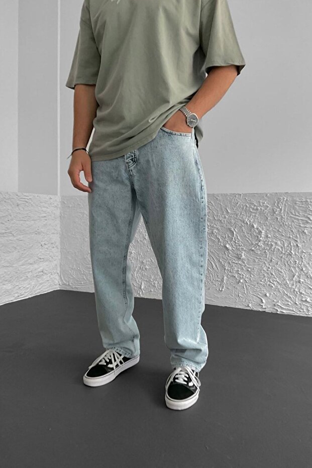 Baggy Comfortable Fit Light Blue Acid Washed Jeans