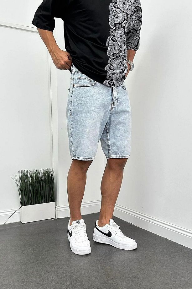 Kaizer Denim Erkek Buz Mavisi Baggy şort - 1