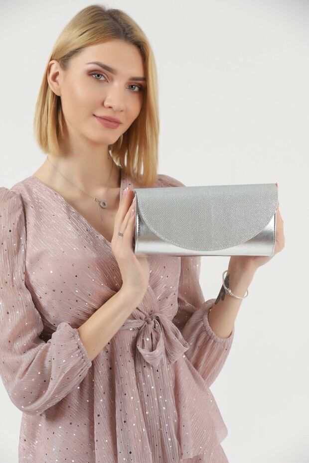 Silver Glitter Evening Dress Bag Portfolio Clutch Bag