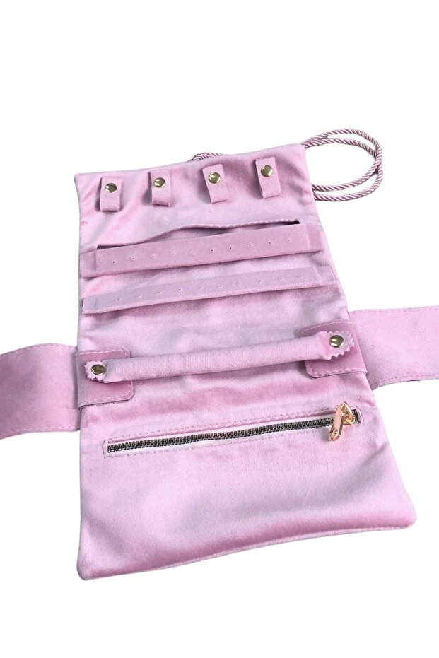 Jewelry, Travel and Jewelry Roll & Organizer and Bag / Bright Pink (with Zipper and Drawstring)
