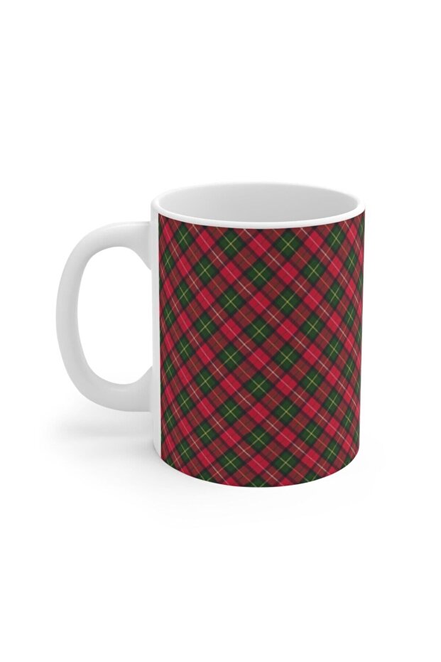 Christmas New Year Thin Tartan Patterned Red Mug Mug