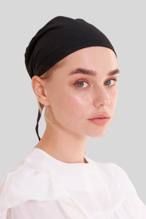 Women's 3 Pieces Lycra Black Combed Bonnet Non-Slip Tied Hijab Ready-to-Wear Bonnet Shawl Scarf