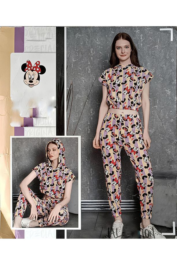 Mickey Mouse Kapişonlu Crop Pijama Takımı - 1