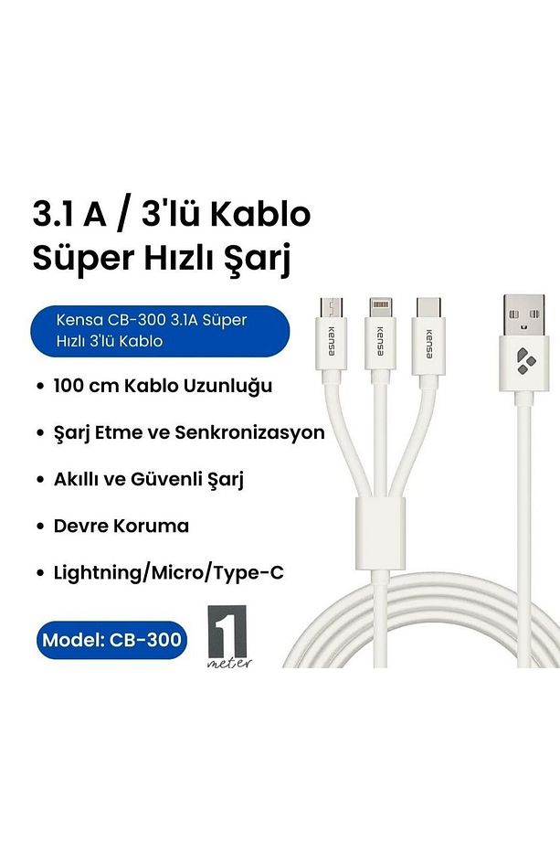 Çoklu Hızlı Şarj Kablosu 3.1 A Süper Hızlı - 1