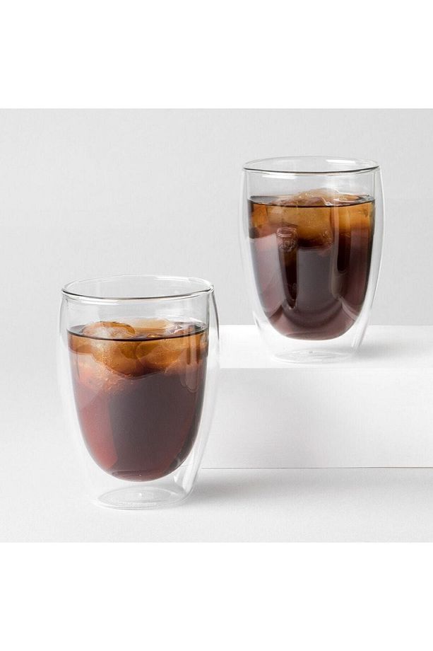Yeni Tasarım Çift Cidarlı Borosilikat 350 ml Şeffaf Cam Bardak 4 Adet 2772 - 6