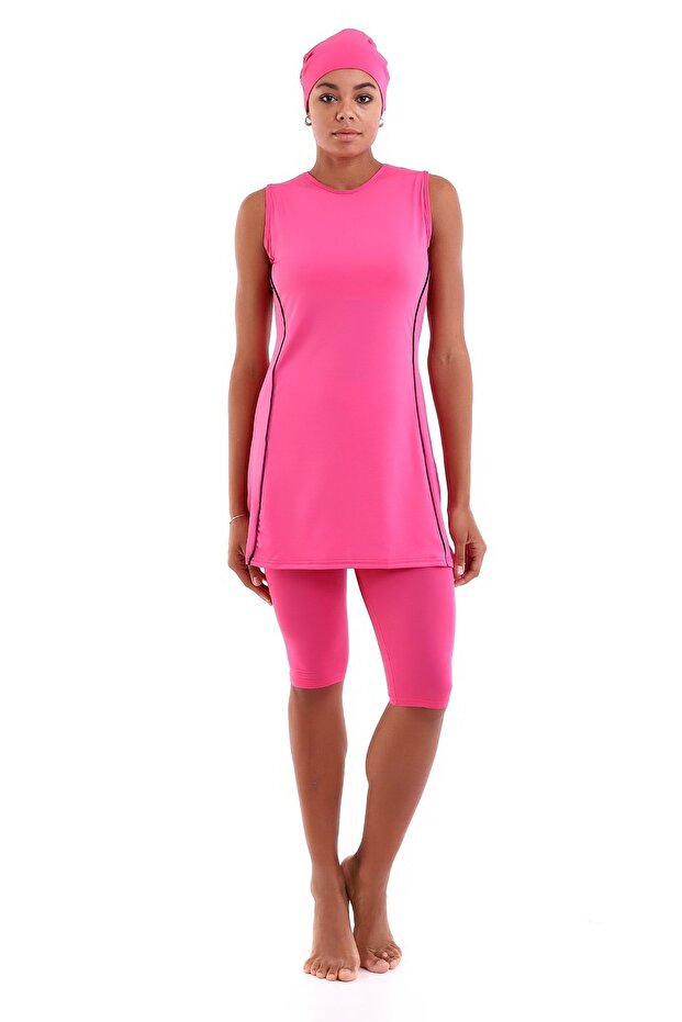 Halbbedeckter Hijab-Badeanzug mit Nullärmeln - 1