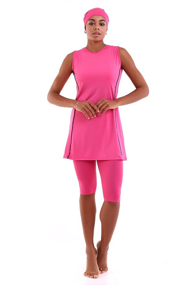 Halbbedeckter Hijab-Badeanzug mit Nullärmeln - 2