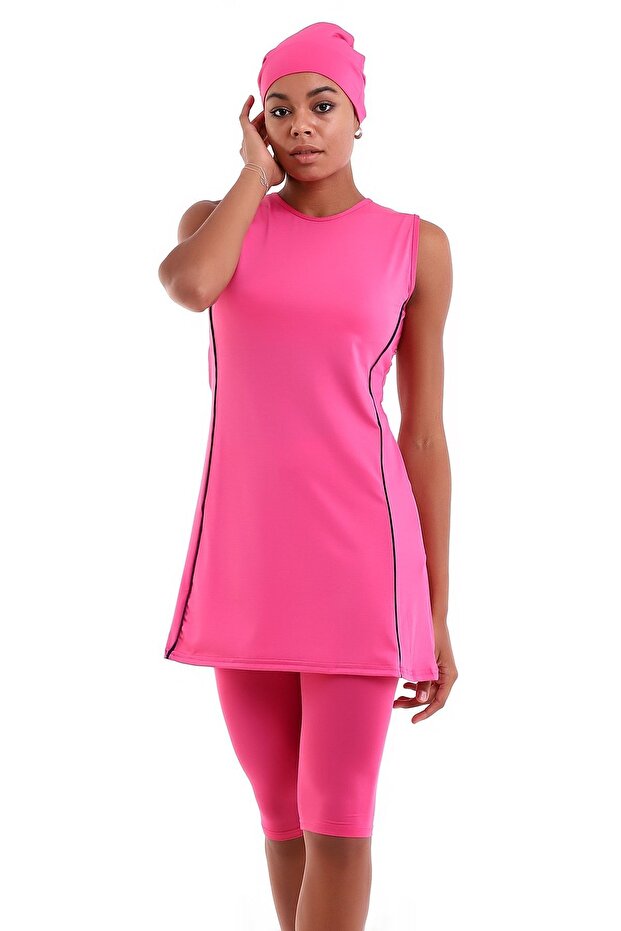 Halbbedeckter Hijab-Badeanzug mit Nullärmeln - 3