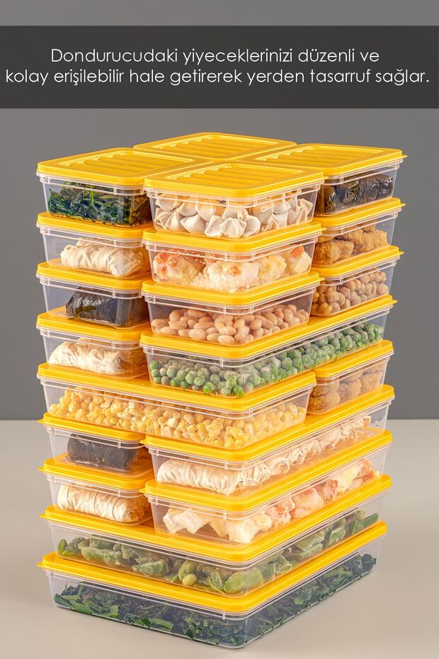22 Parça Saklama Kabı , Mikrodalga Uyumlu Saklama Kabı 2x2400Ml 2x1200Ml 6x1170Ml 12x600Ml Sarı - 5