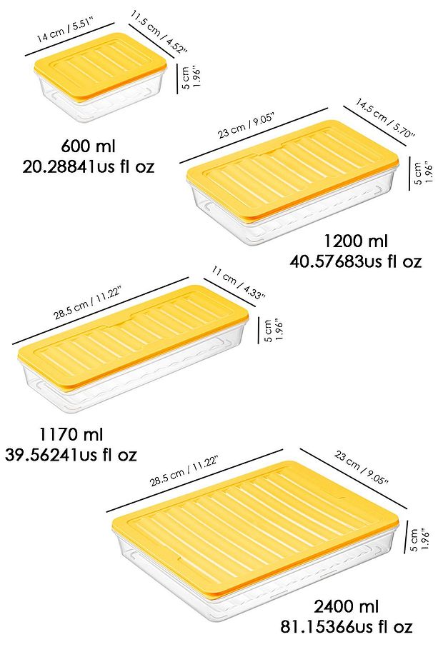 18 Parça Saklama Kabı , Mikrodalga Uyumlu Saklama Kabı 2x2400Ml 4x1200Ml 4x1170Ml 8x600Ml Sarı - 8