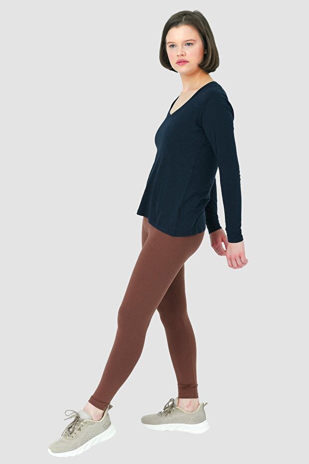 Abungu Lacivert V Yaka Basic Örme T-shirt - 4