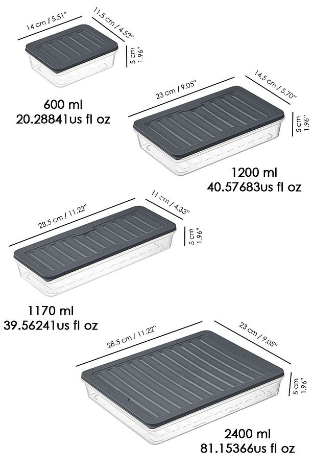 22 Parça Saklama Kabı , Mikrodalga Uyumlu Saklama Kabı 2x2400Ml 2x1200Ml 6x1170Ml 12x600Ml Antrasit - 8