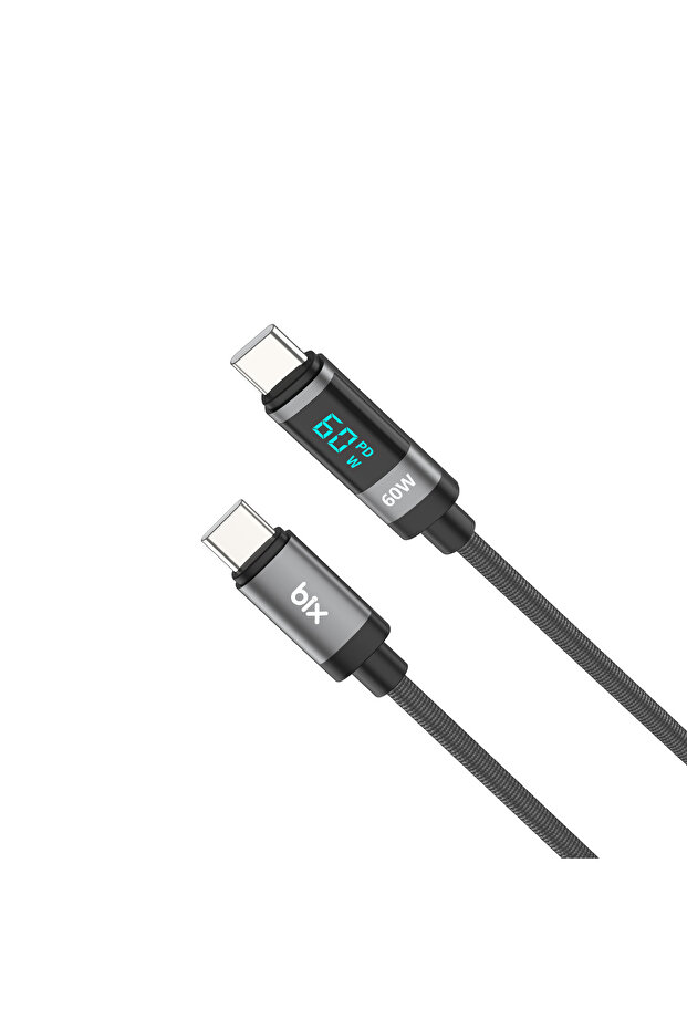 BX06CC Type-C to Type-C 60W Örgülü LED Dijital Ekranlı Şarj ve Data Kablosu 1 Metre - 3
