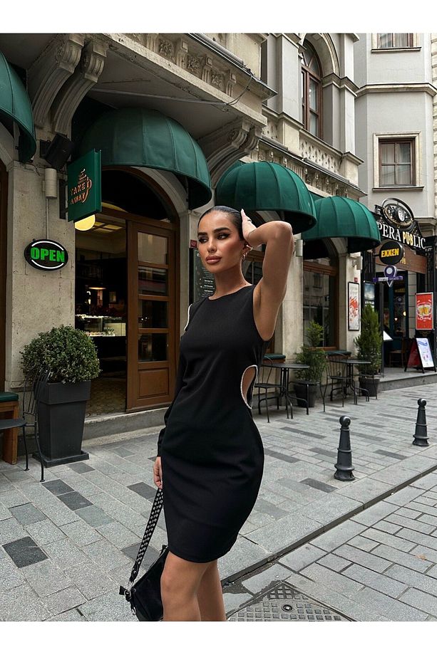 Taş Şeritli Tek Kol Elbise - 1